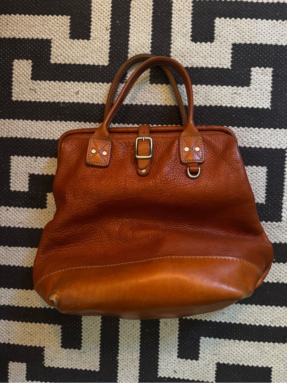 Rare Made In America Billy Kirk Chestnut Leather Shoulder Bag with Buckle Detail